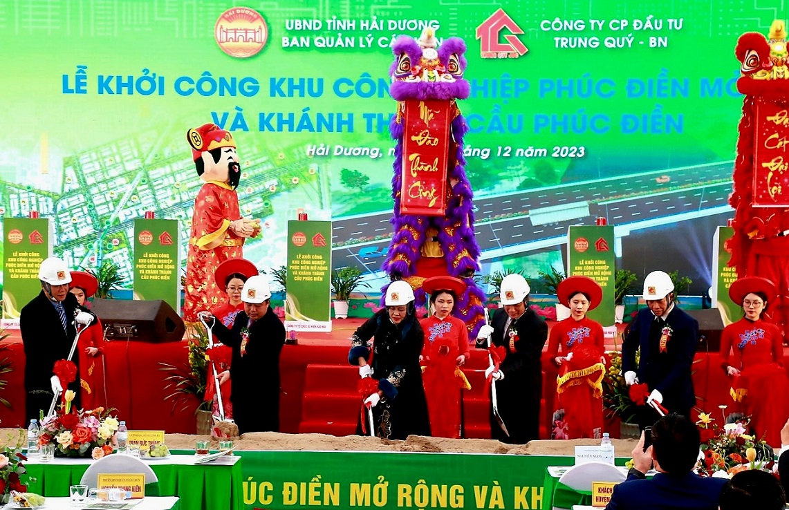 Hải Dương khởi công Khu công nghiệp Phúc Điền mở rộng và khánh thành cầu Phúc Điền